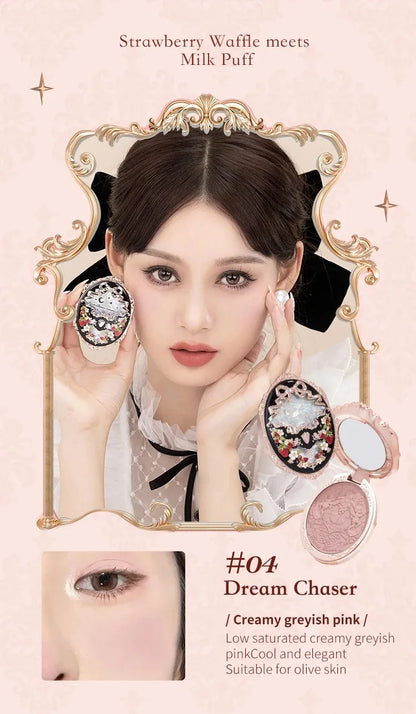 Flower Knows Strawberry Rococo Embossed Blush Fine Powder Makeup Smooth Long Lasting Blusher Waterproof Blush Maquiagem