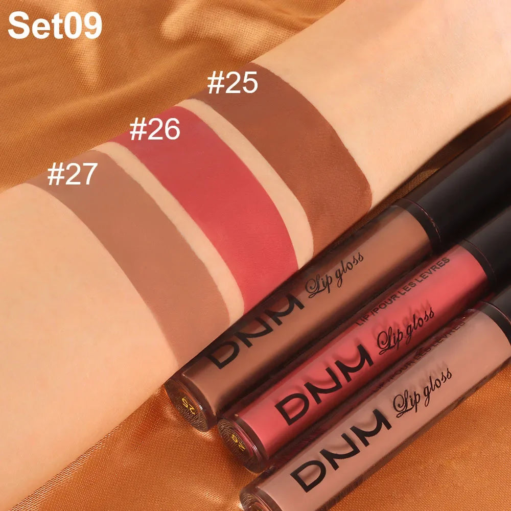 DNM 3PCS Liquid Lipstick Sets Waterproof Matte Black Blue Purple Blue Sexy Lip Gloss Long Lasting Nude Lip Tint Stain Makeup Kit