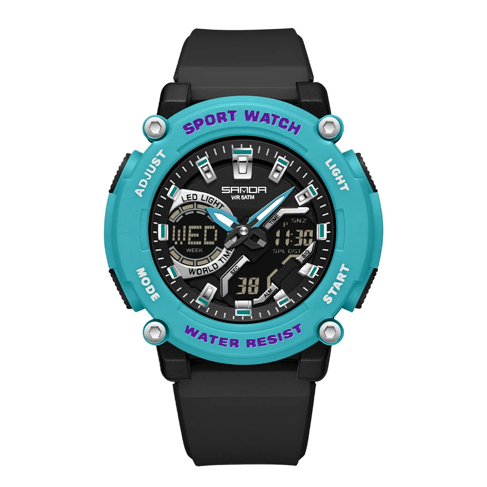 SANDA Outdoor Men's Electronic Wristwatch Large Dial Multifunctional Waterproof Luminous Alarm Military Sports Watch