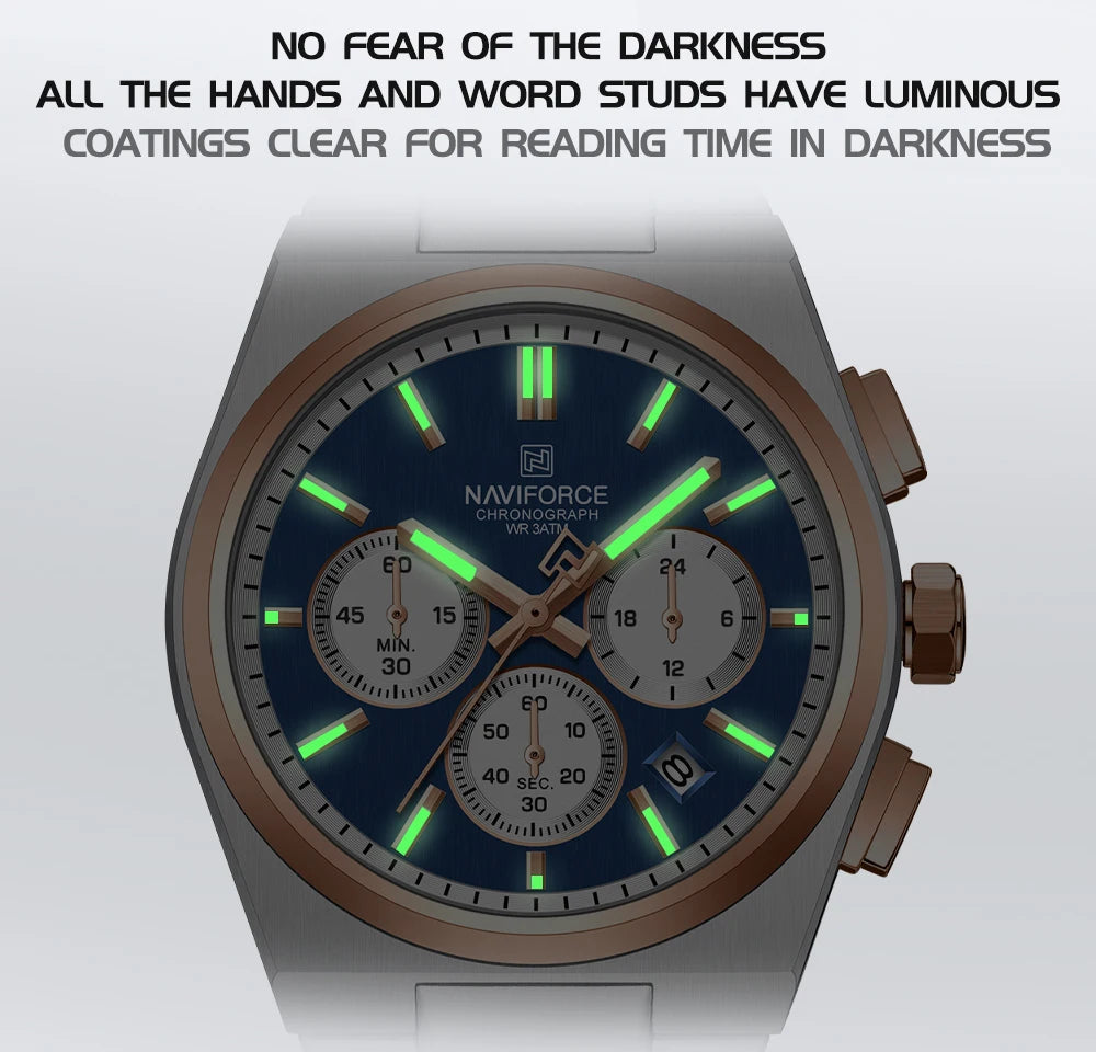 Top Brand NAVIFORCE Men and Women Quartz Chronograph Watch Stainless Band Stylish 24 Hours Date Display Couple Wristwatches 2024