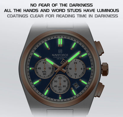 Top Brand NAVIFORCE Men and Women Quartz Chronograph Watch Stainless Band Stylish 24 Hours Date Display Couple Wristwatches 2024
