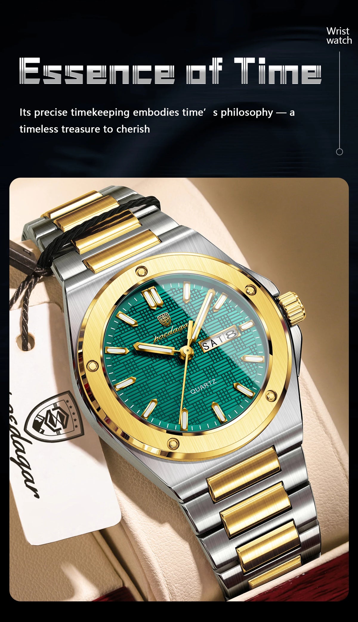 POEDAGAR High Quality Men Clock Date Week Waterproof Fashion Watch For Man Stainless Steel Luxury Men's Quartz Watches Reloj+Box