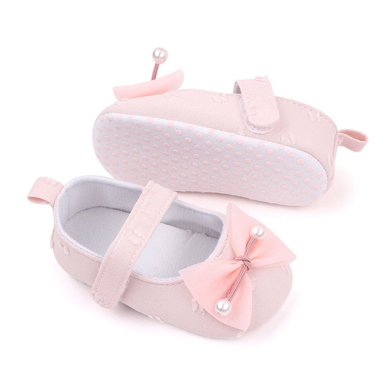 0-18months Baby Girls Bowknot Flats Soft Sole Shoes Non-Slip Princess Wedding Dress Walking Shoes For Newborn Girls