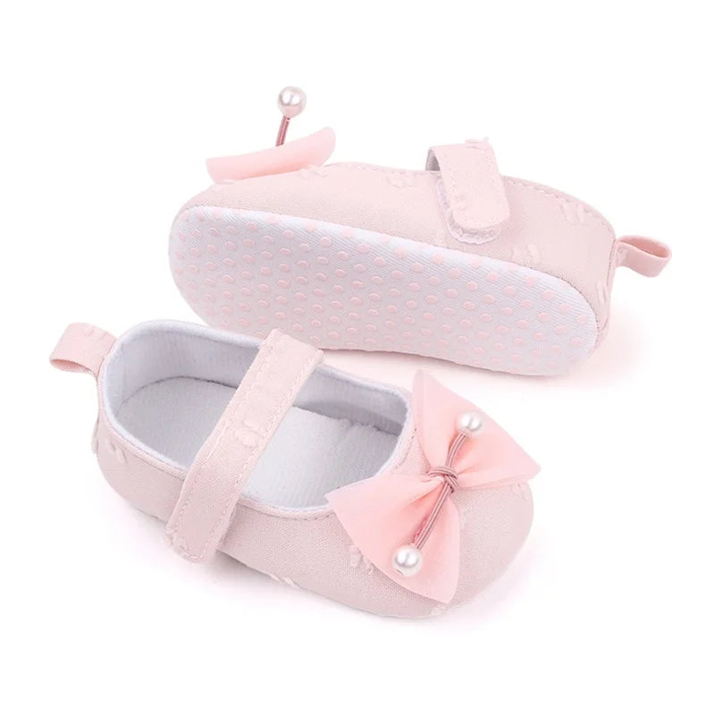 0-18months Baby Girls Bowknot Flats Soft Sole Shoes Non-Slip Princess Wedding Dress Walking Shoes For Newborn Girls