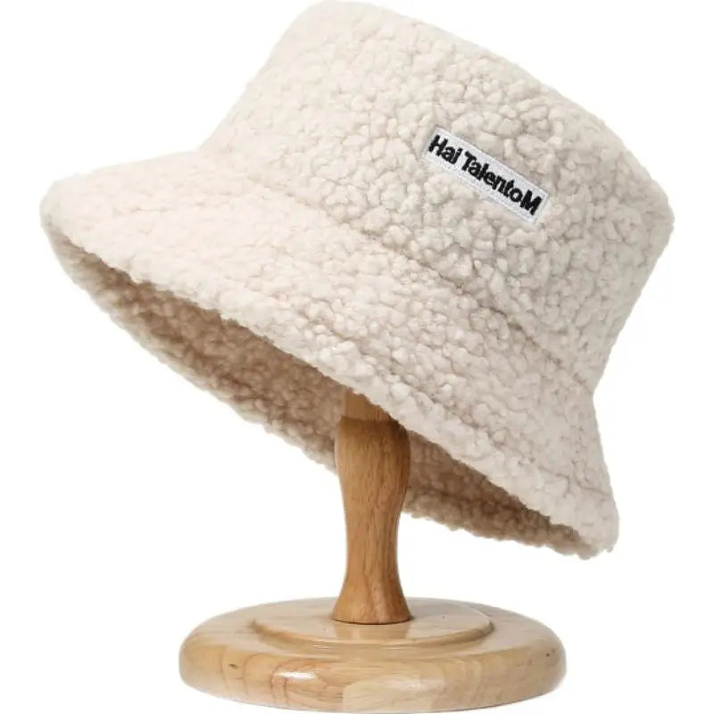 Warm Embroidered Hat Soft Lambswool Bucket Hat For Women Men Winter Warm Knitted Beanie Cap Soft Warm Thick Fisherman Hat